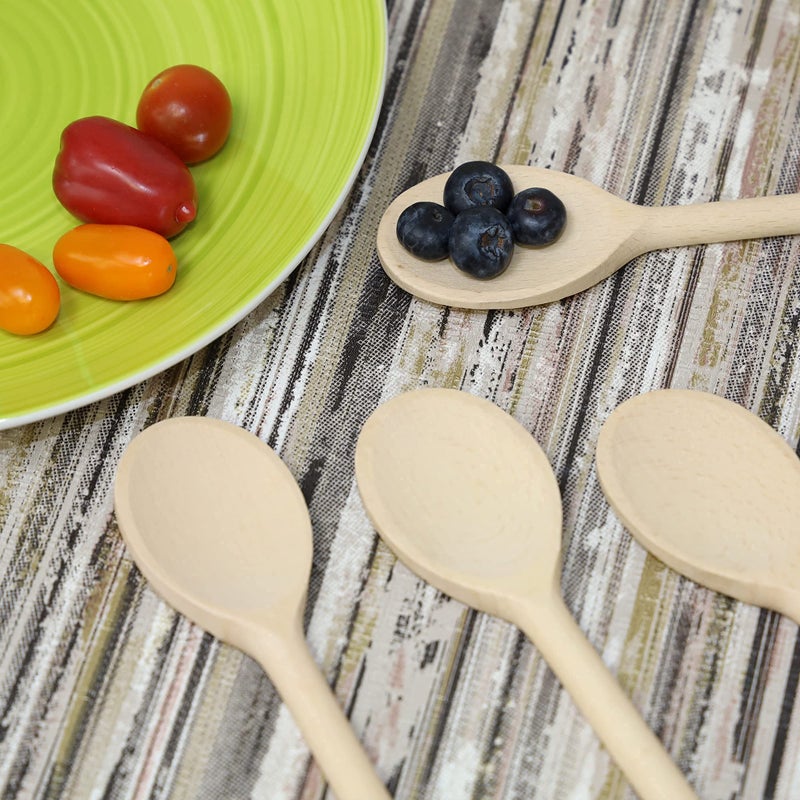 BICB 12 Inch Long Wooden Spoon Set by BICB | Natural Beechwood Mixing Spoons for Baking, Cooking & Stirring | Set of 6 Long Wooden Spoons | Cookware Sauce Spoons | Wood Mixing Spoon Set - Image 4